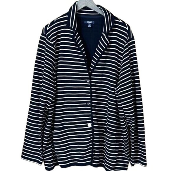Chaps Navy White Stripe Button Down Blazer Jacket NWOT Size 2X - Picture 1 of 12